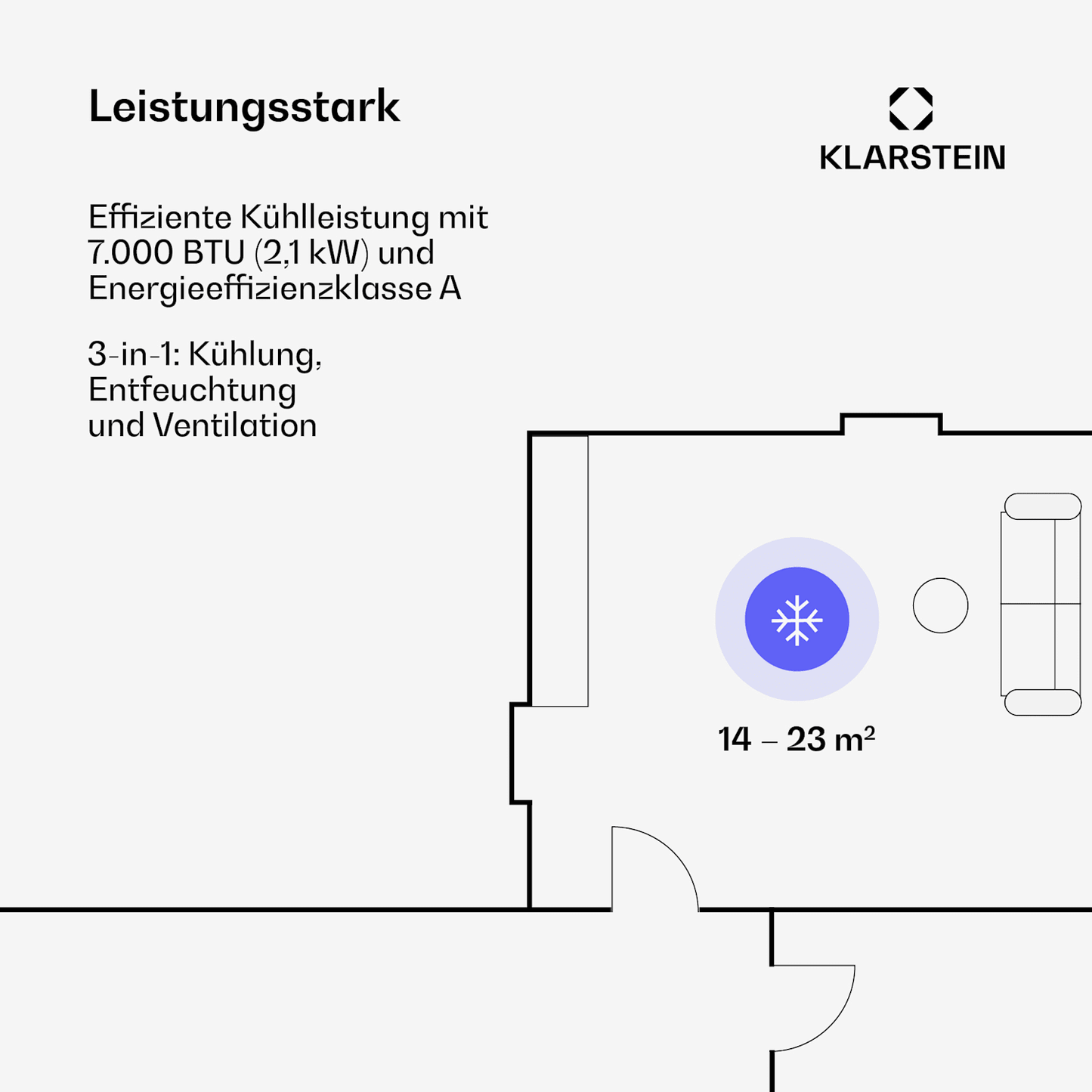 Klarstein Pure Blizzard 3 2G mobiles Klimagerät 7000 BTU 50dB Energieklasse A