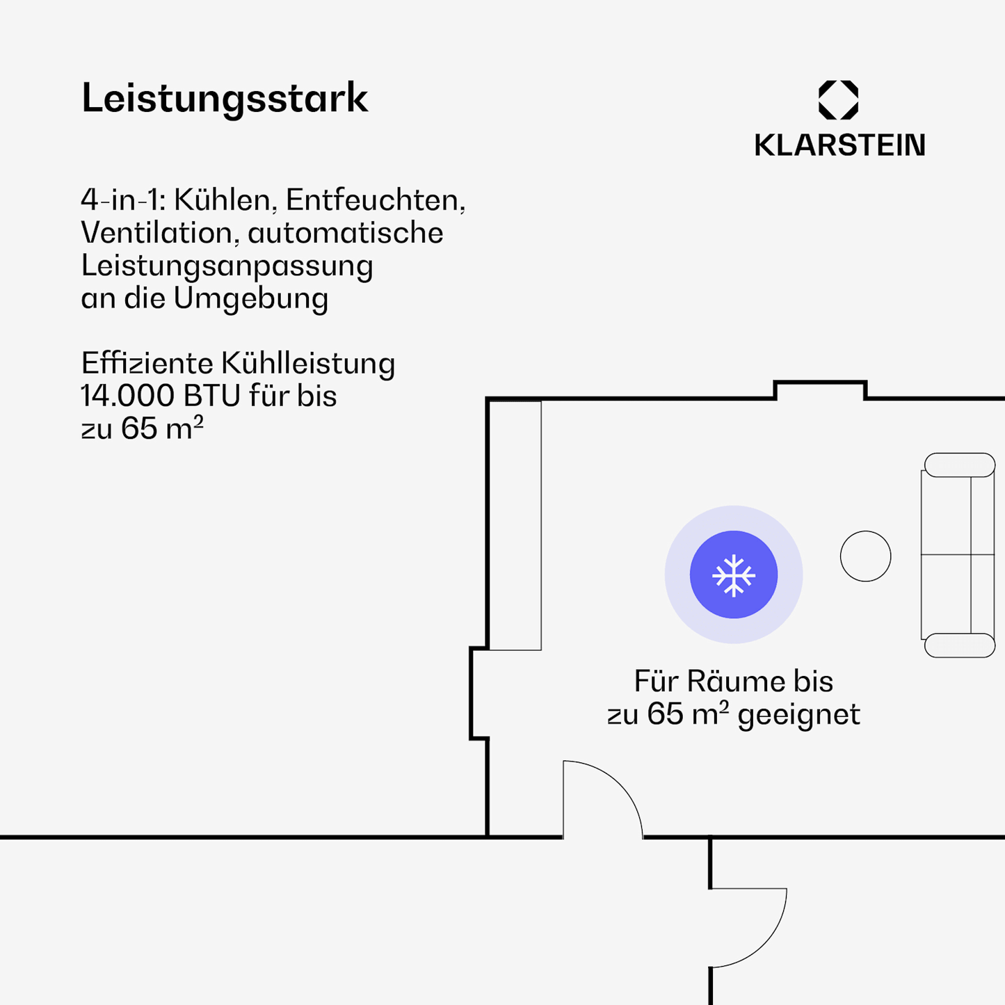 Klarstein AireLux Smart 14000 BTU Mobile Klimaanlage R290 App 65m² Grau