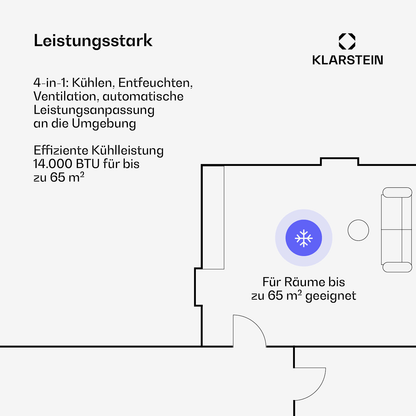 Klarstein AireLux Smart 14000 BTU Mobile Klimaanlage R290 App 65m² Grau