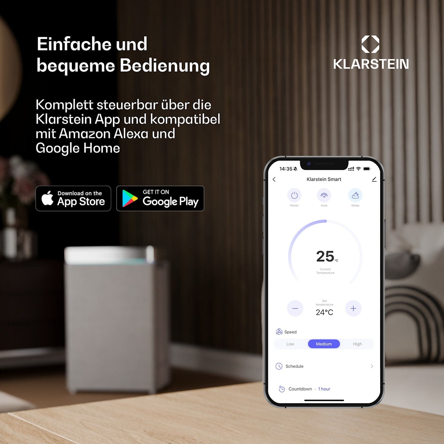 Klarstein AireLux Smart 14000 BTU Mobile Klimaanlage R290 App 65m² Dunkelgrau