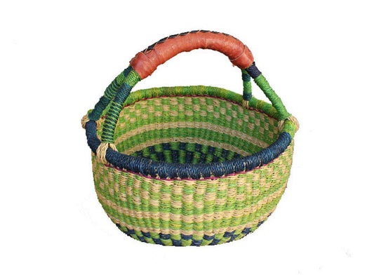Small Round Woven Straw Basket with Handle – 8–10" Colorful