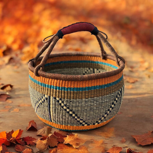 Large Bolga Basket from Ghana – Earth Tone, 14–16" Across