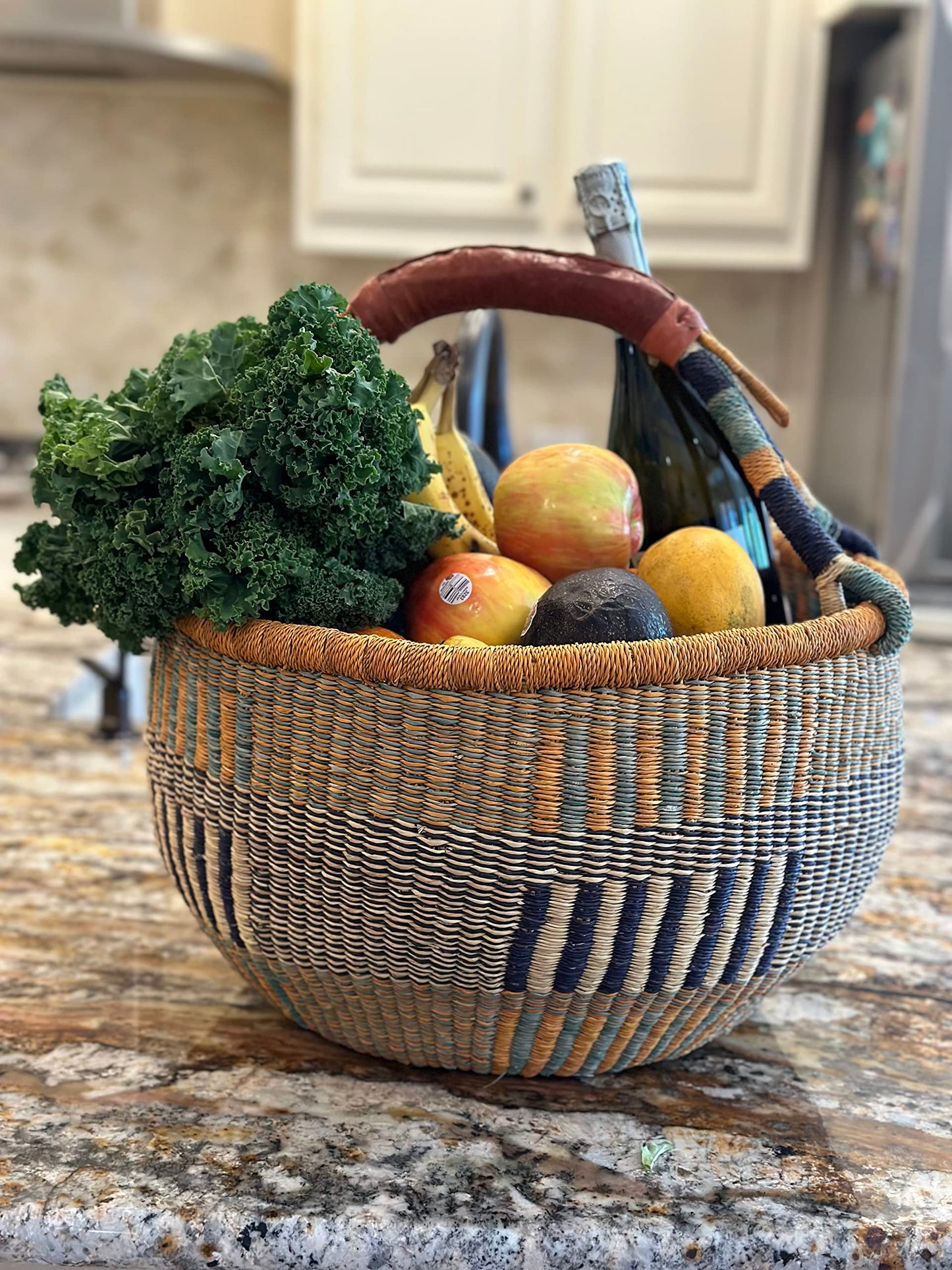 Large Ghana Bolga Basket – Orange, 14–16" Across, Elephant Grass